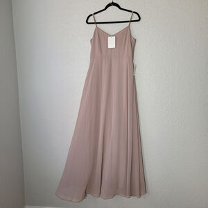 Show Me Your MuMu Faith Maxi Formal Bridesmaid Dress in Soft Beige Chiffon sz L